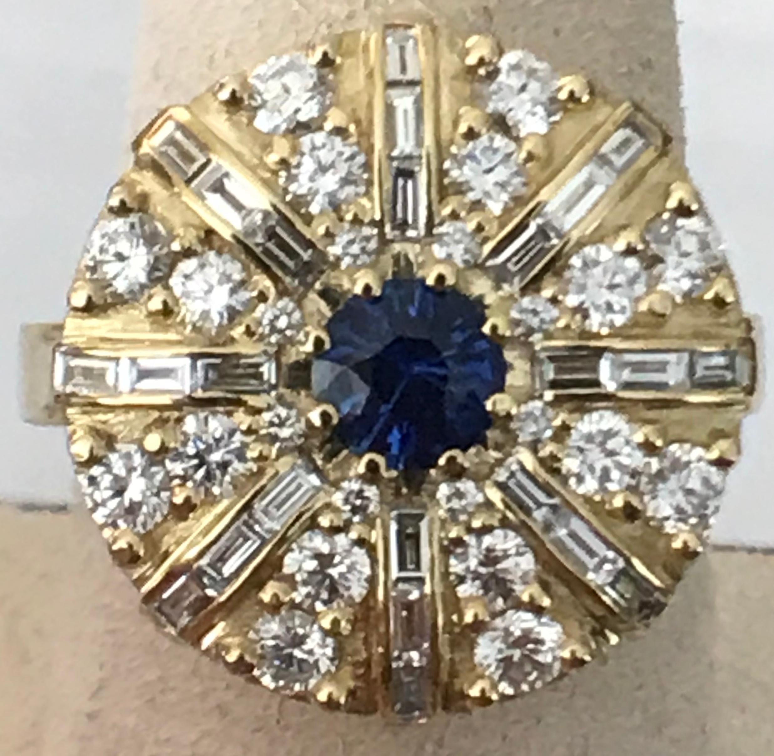 Round Cut Blue Sapphire and Diamond Dome Ring For Sale