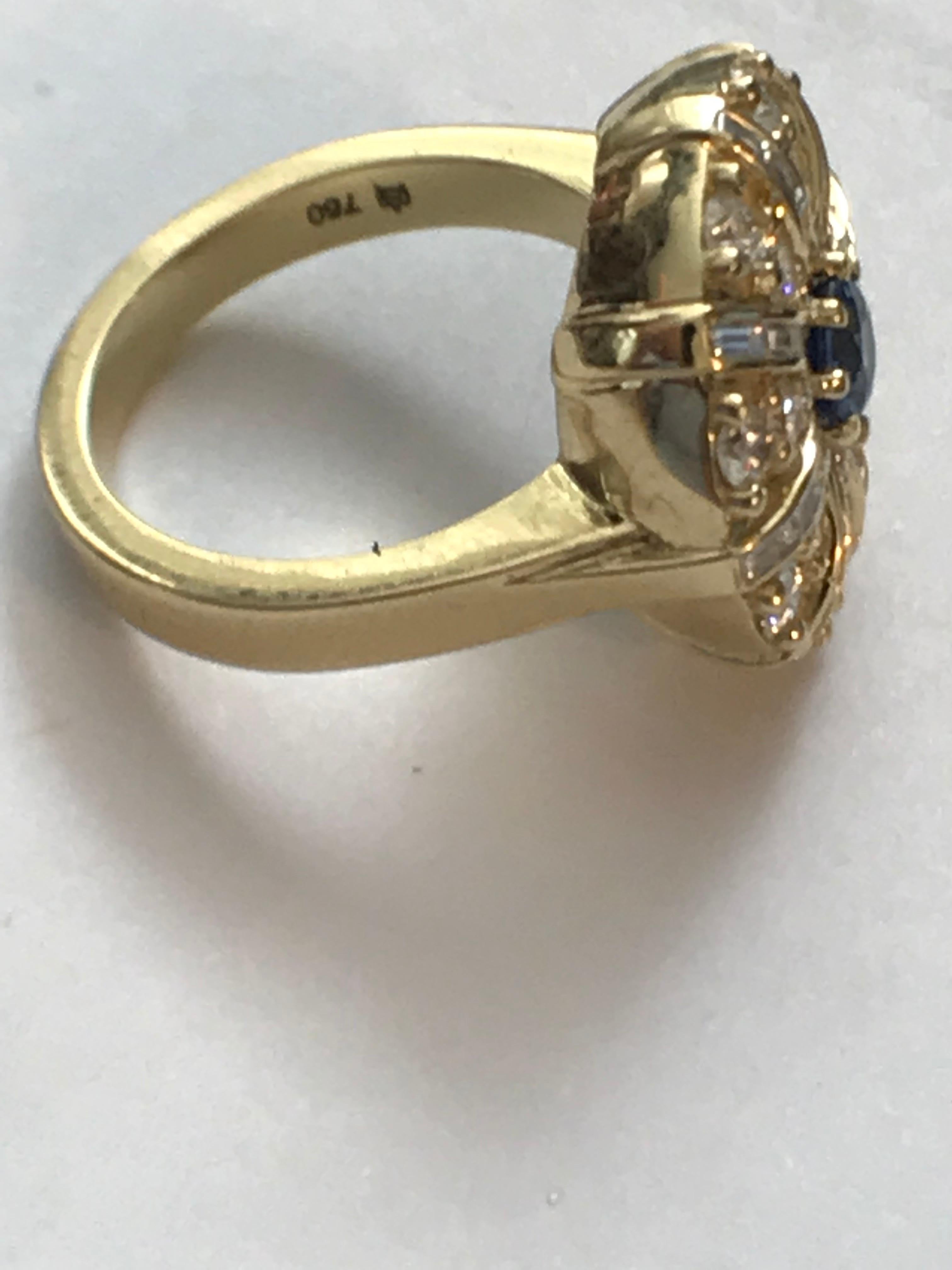Blue Sapphire and Diamond Dome Ring For Sale 1