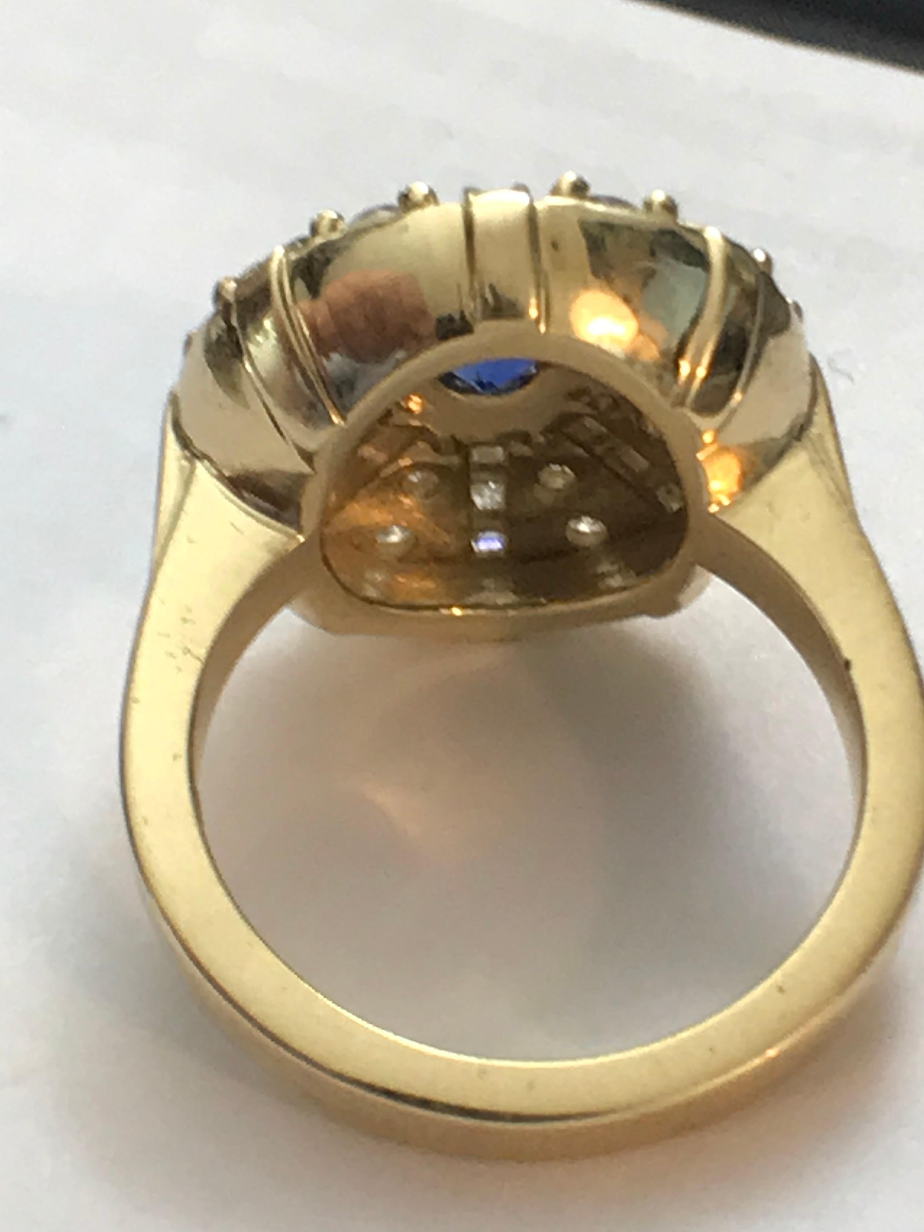 Blue Sapphire and Diamond Dome Ring For Sale 2