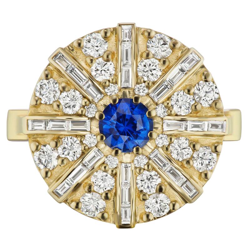 Blue Sapphire and Diamond Dome Ring For Sale