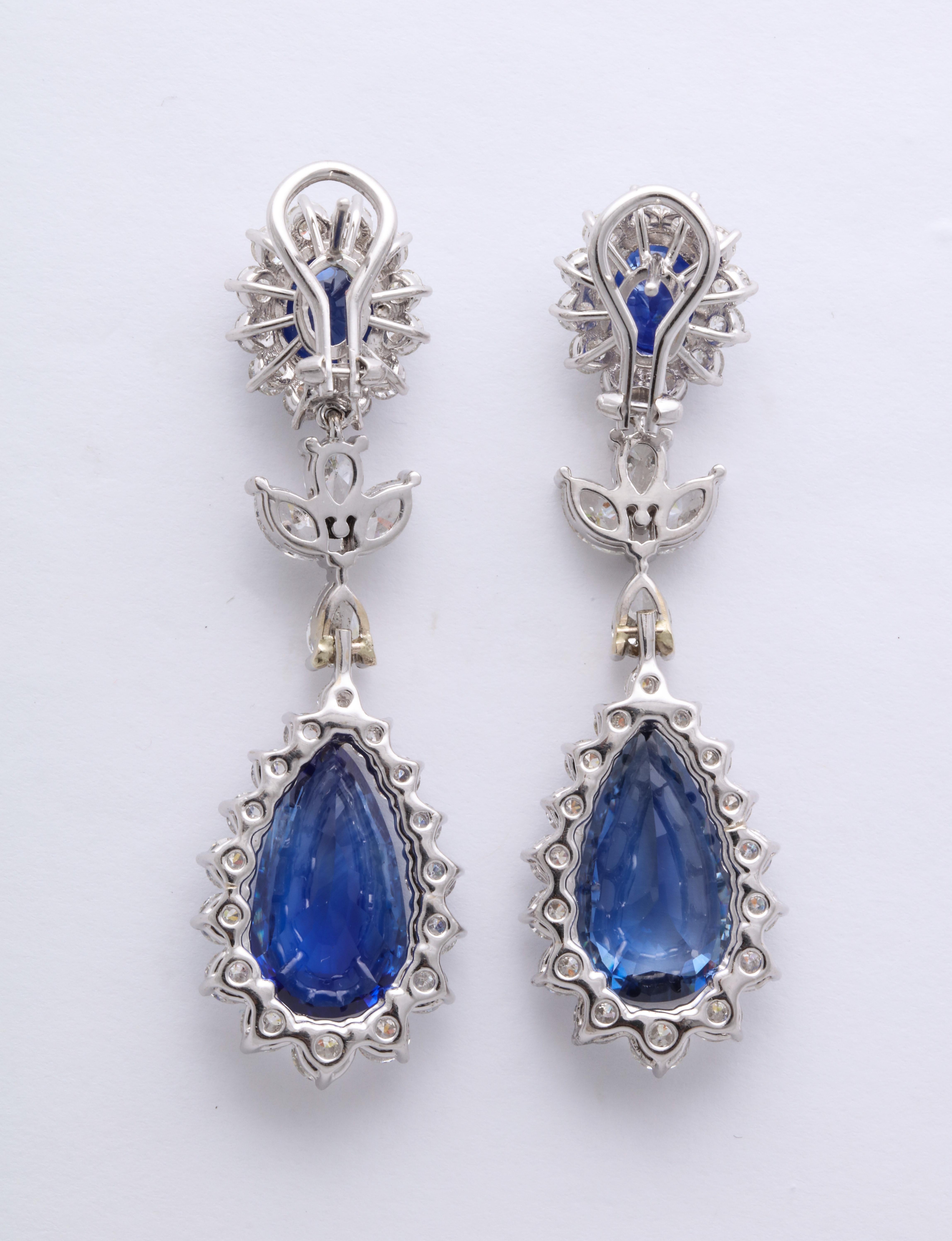 Women's Blue Sapphire and Diamond Drop Earrings For Sale
