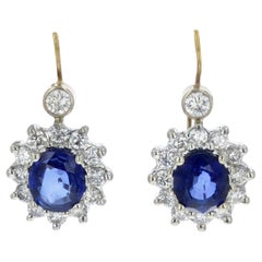 Vintage Blue Sapphire and Diamond Drop Earrings