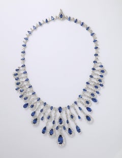 Blue Sapphire and Diamond Drop Necklace