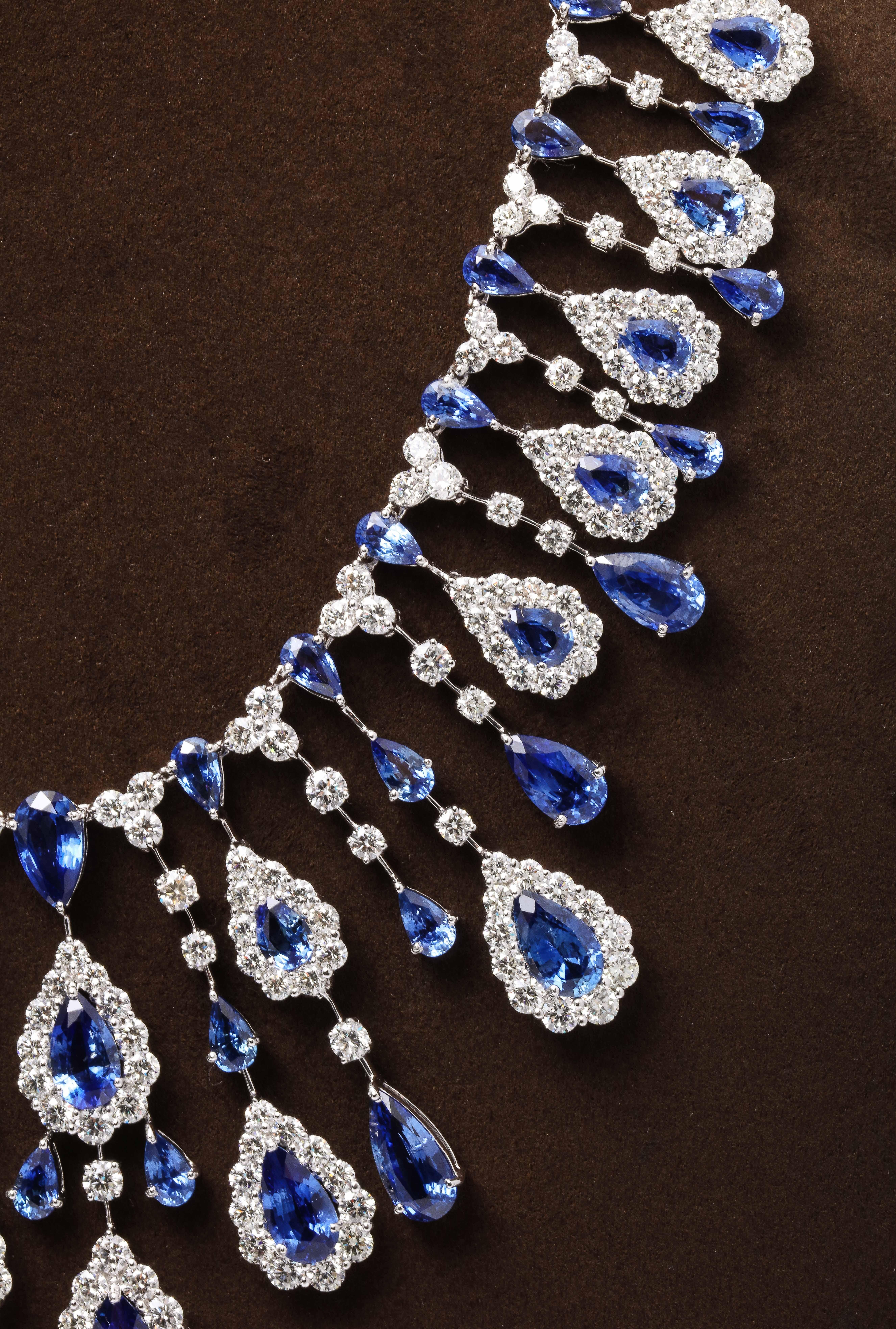 Blue Sapphire and Diamond Drop Necklace In New Condition For Sale In New York, NY