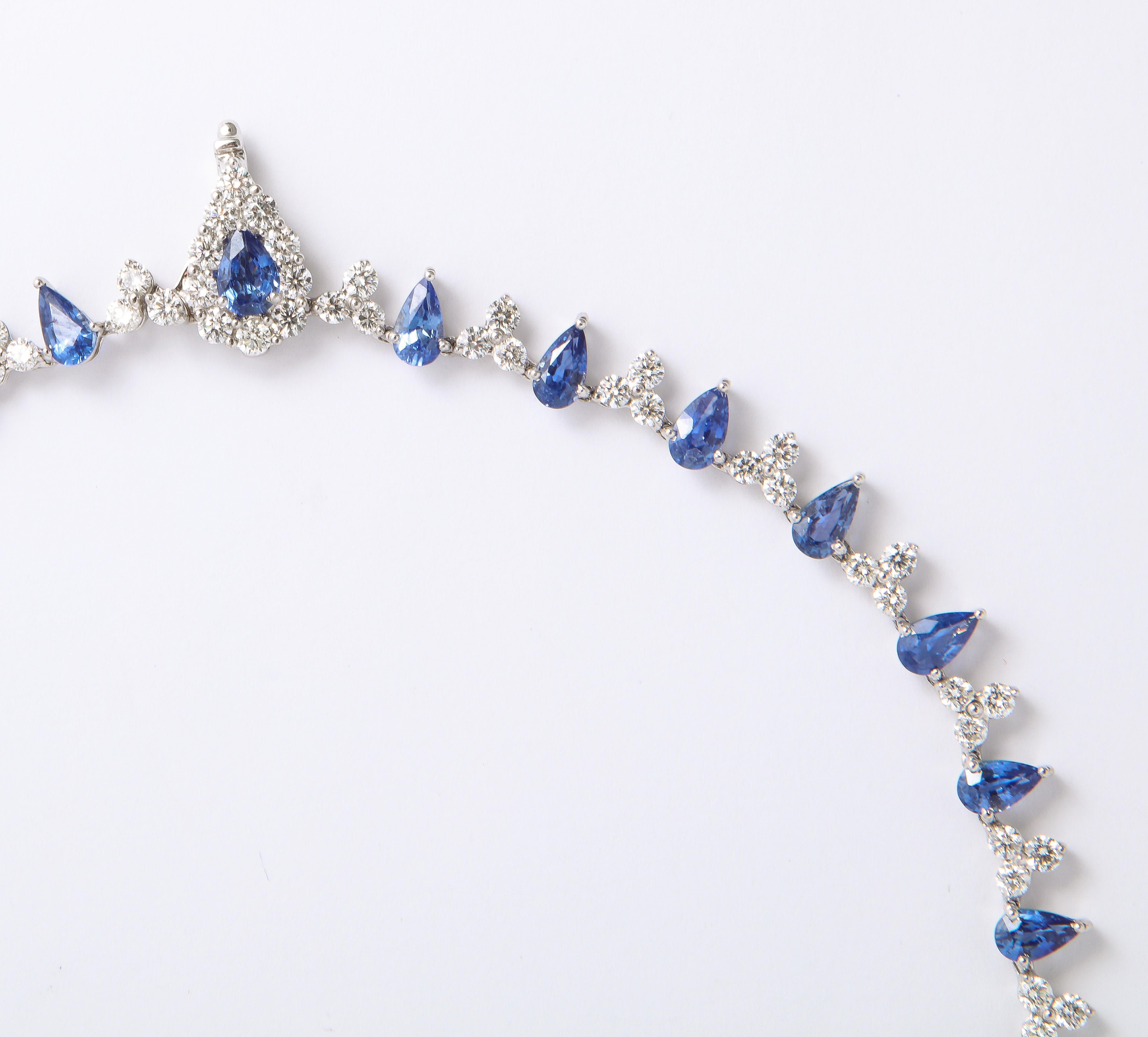 Women's Blue Sapphire and Diamond Drop Necklace For Sale
