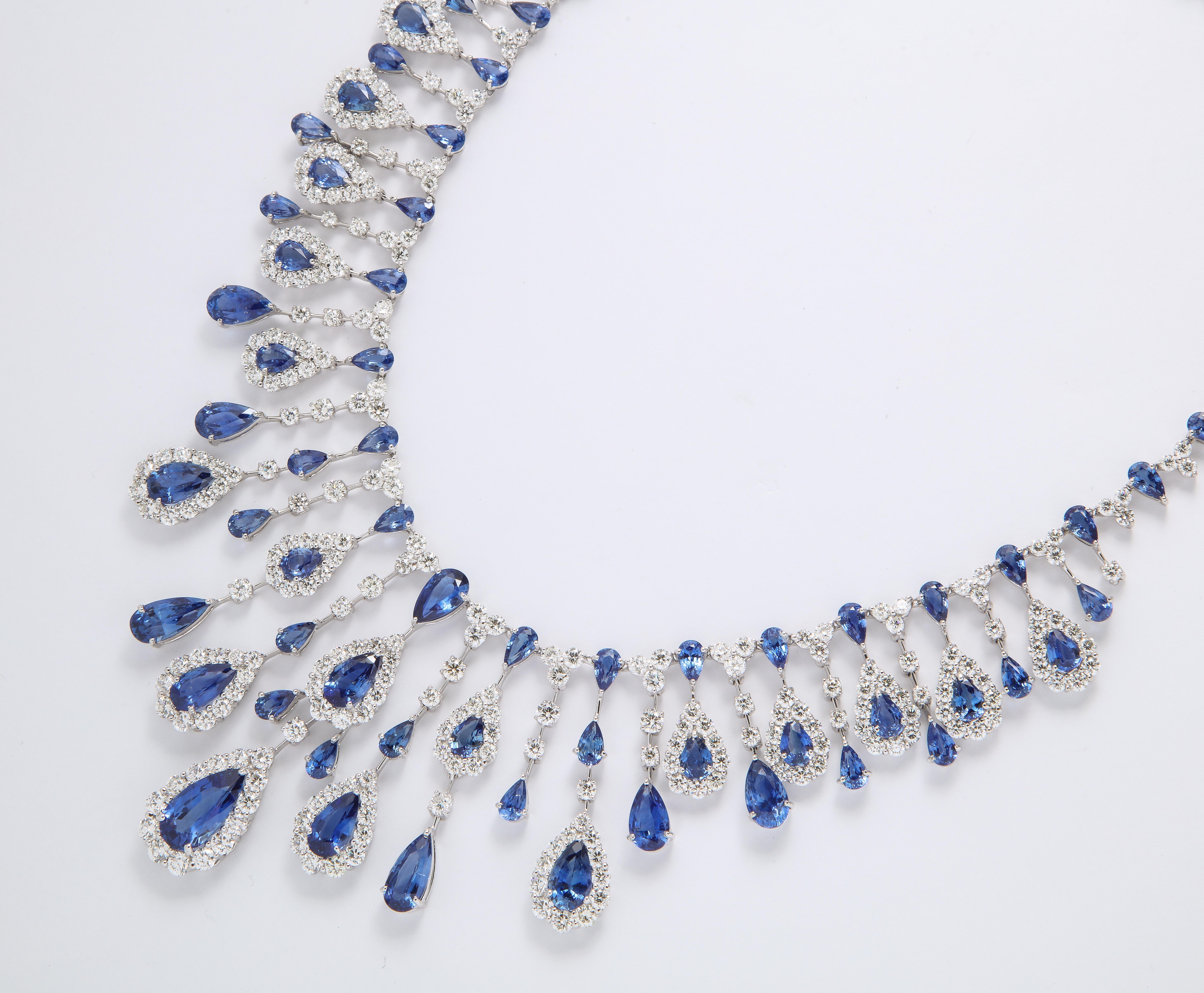 Blue Sapphire and Diamond Drop Necklace For Sale 1