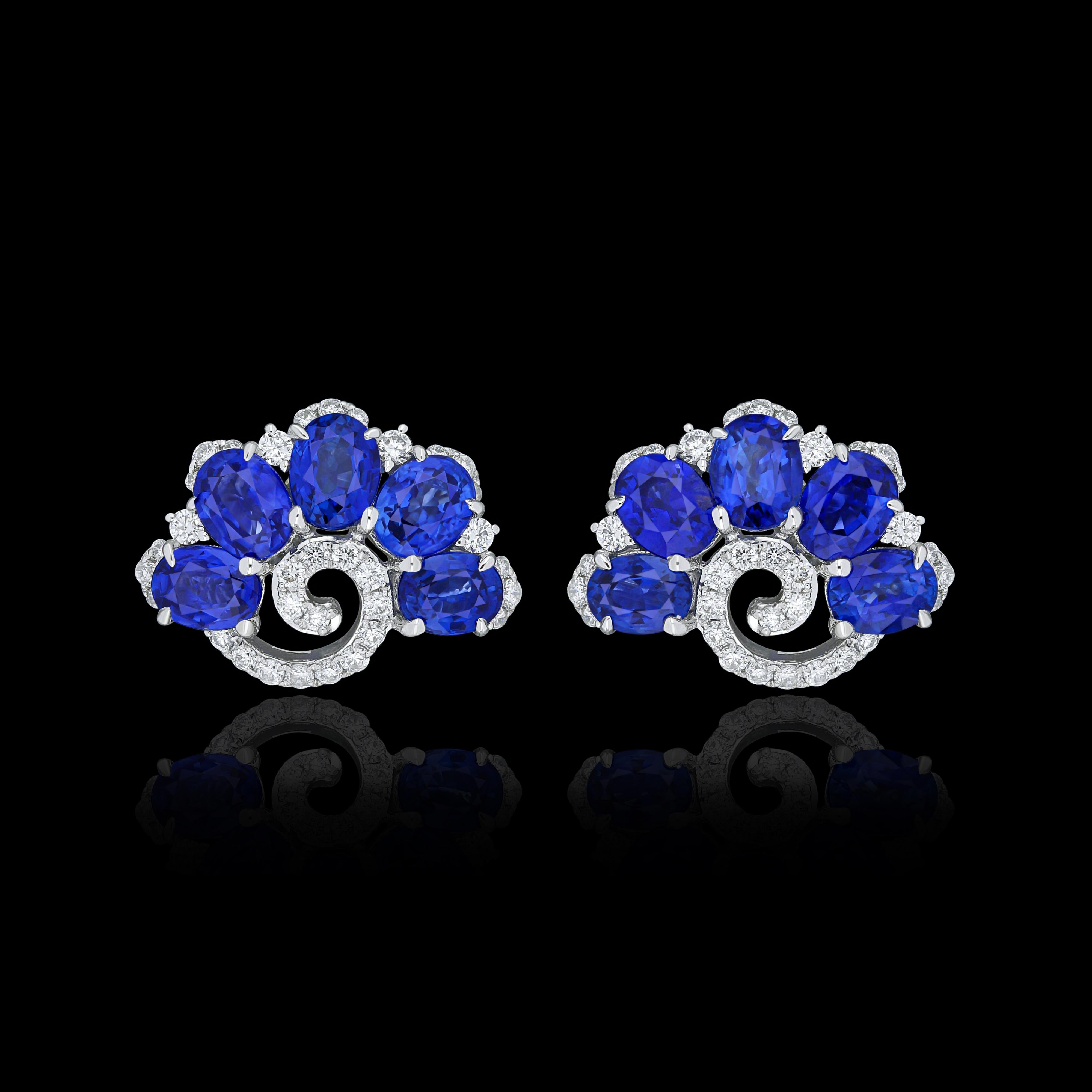 Elegant and exquisitely detailed 18 Karat White Gold Earring, center set with 2.55Cts .Oval Shape Blue Sapphire and micro pave set Diamonds, weighing approx. 0.33Cts Beautifully Hand crafted in 18 Karat White Gold.

Stone Detail:
Blue Sapphire: