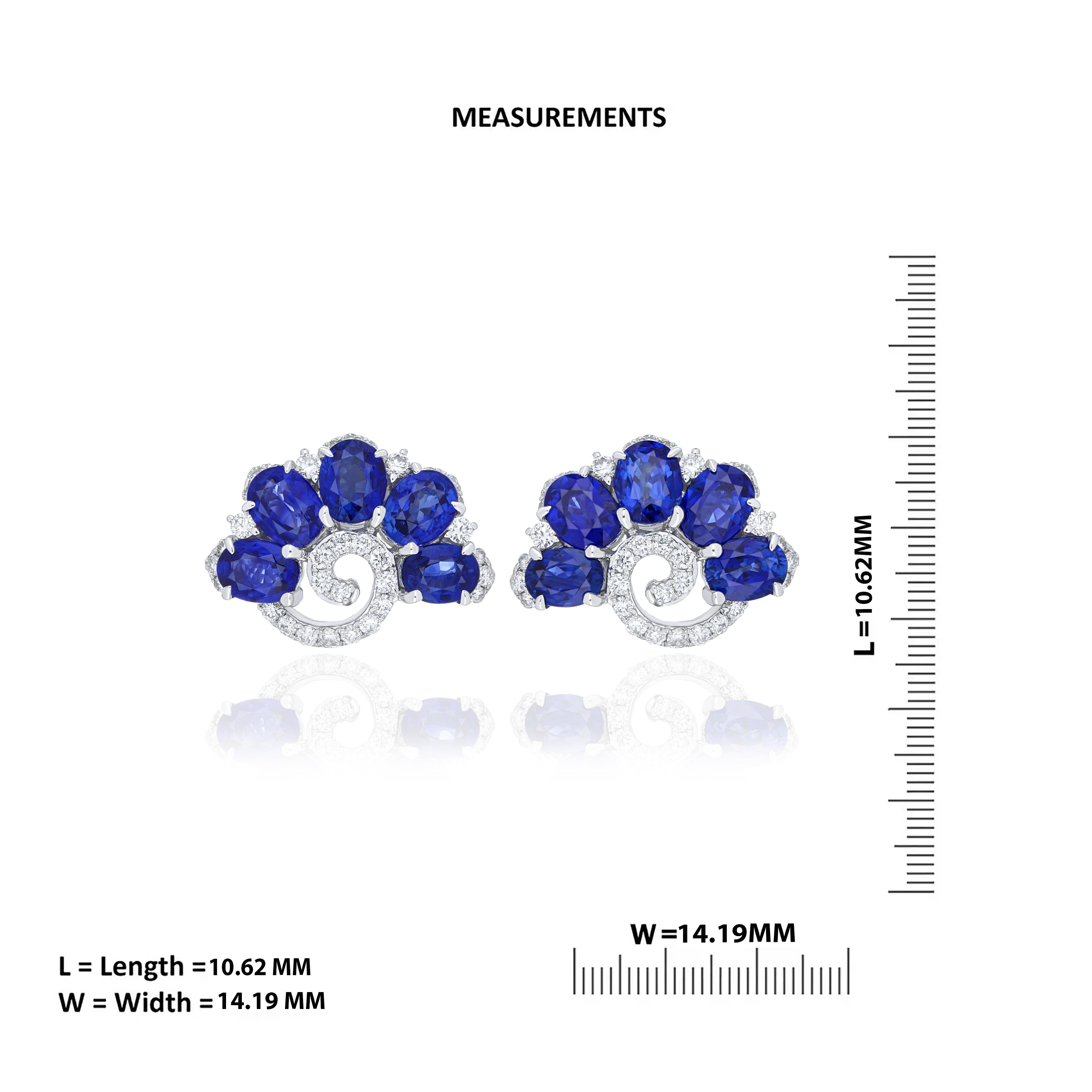 Women's Blue Sapphire and Diamond Earring 18 Karat White Gold handcraft Jewelry For Sale