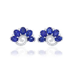 Boucles d'oreilles saphir bleu et diamant en or blanc 18 carats Bijoux artisanaux