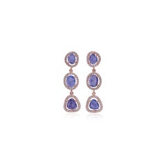 Blue Sapphire and Diamond Earring Studded in 18 Karat Rose Gold