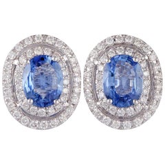 Blue Sapphire and Diamond Earring Studded in 18 Karat White Gold