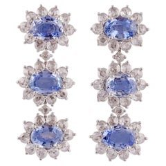 Blue Sapphire and Diamond Earring Studded in 18 Karat White Gold