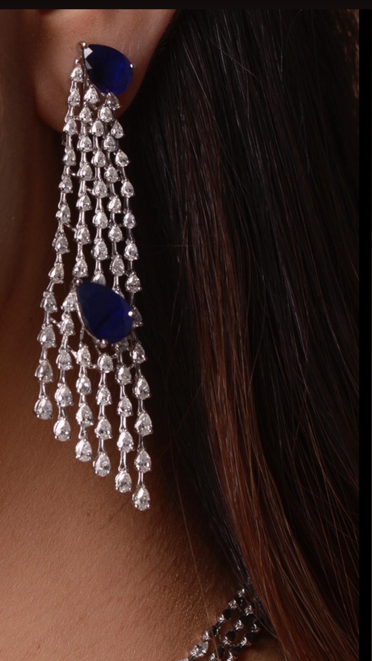 Our  spectacular 18K blue sapphire and diamonds Earrings.
Total diamond weight - 6.59 carats 
Total sapphire weight - 13.3 carats