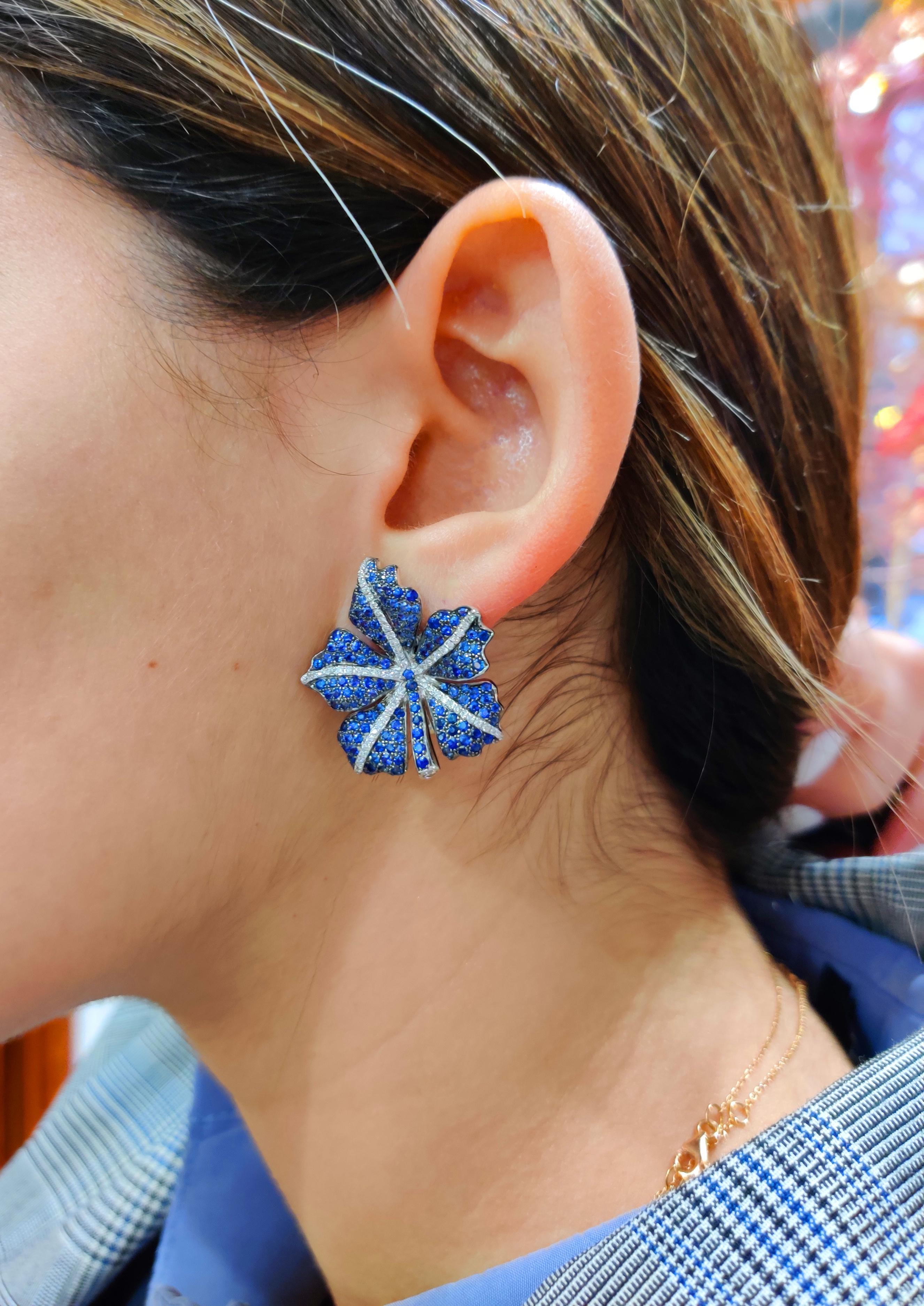 Women's or Men's Chatila Blue Sapphire and Diamond Earrings For Sale