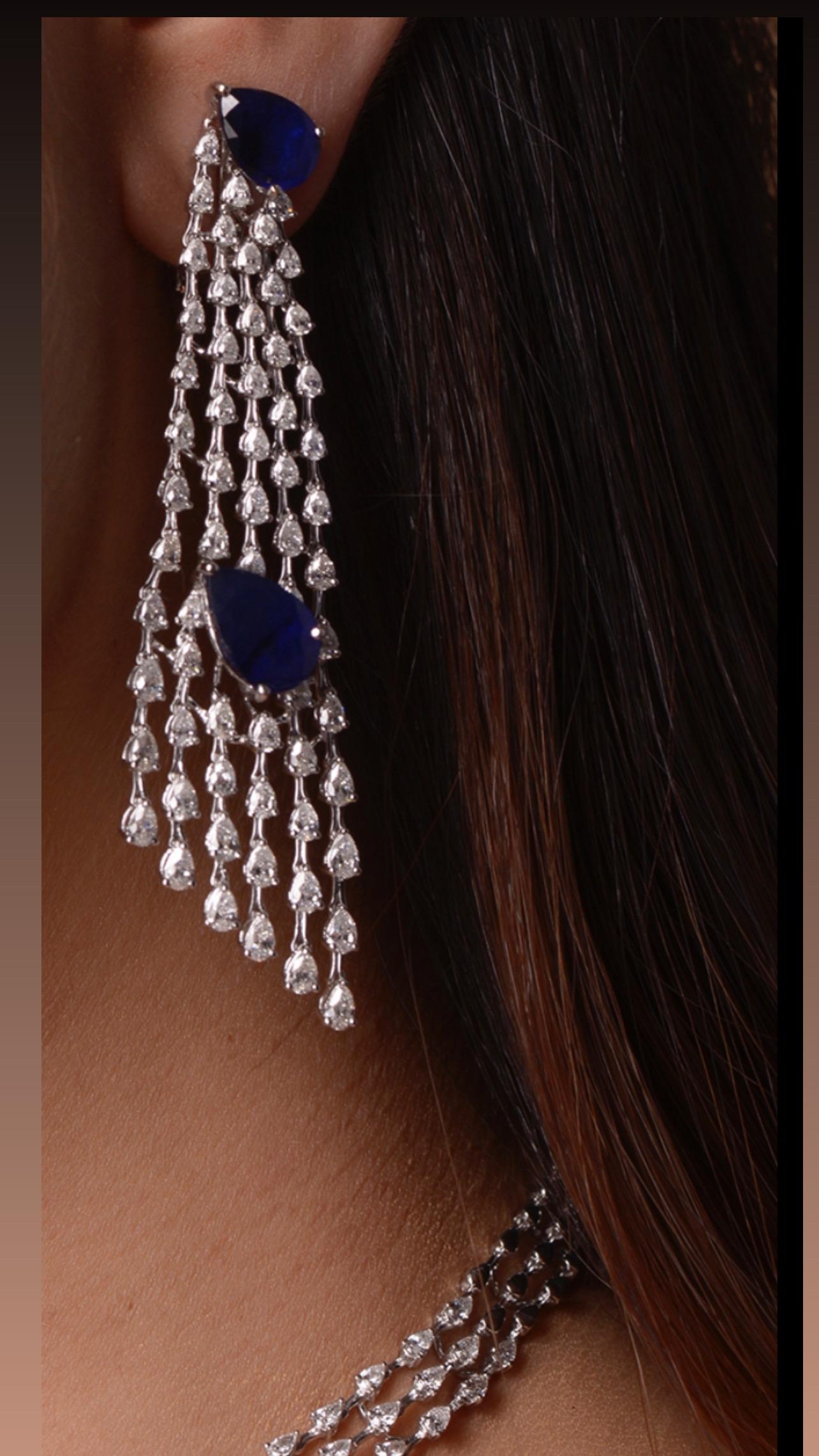 Women's Blue Sapphire and Diamond Earrings For Sale