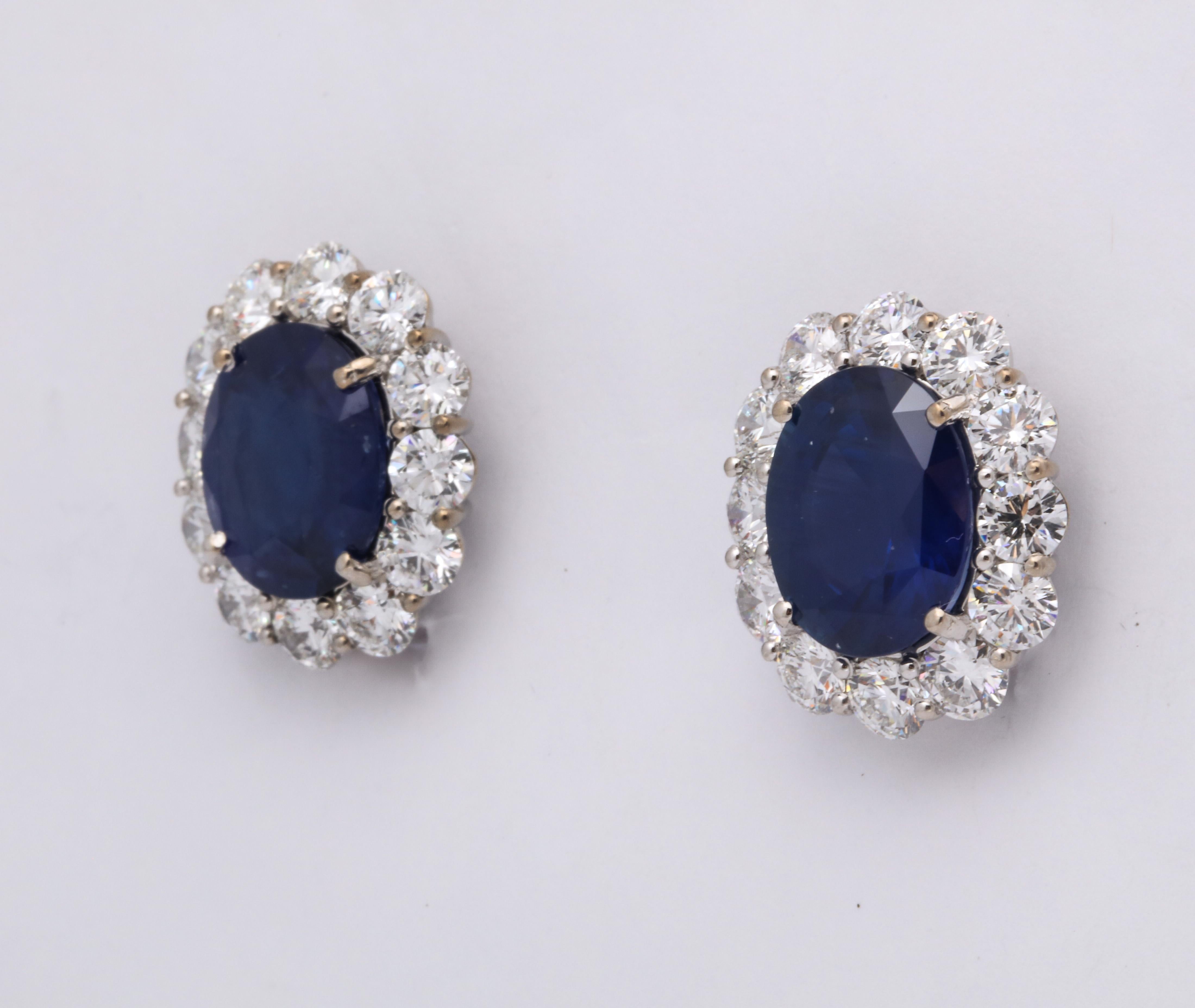 Women's or Men's Blue Sapphire and Diamond Earrings