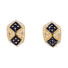 Blue Sapphire and Diamond Earrings in 18k Yellow Gold