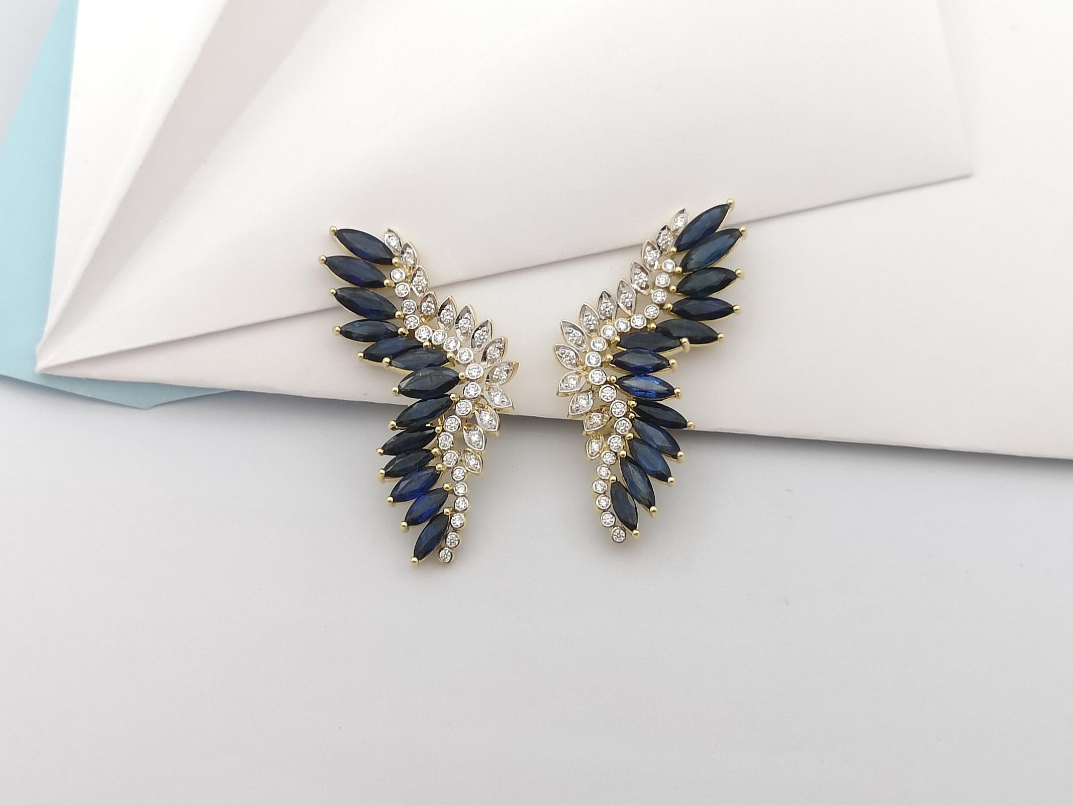 Blue Sapphire and Diamond Earrings Set in 18 Karat Gold Settings For Sale 4