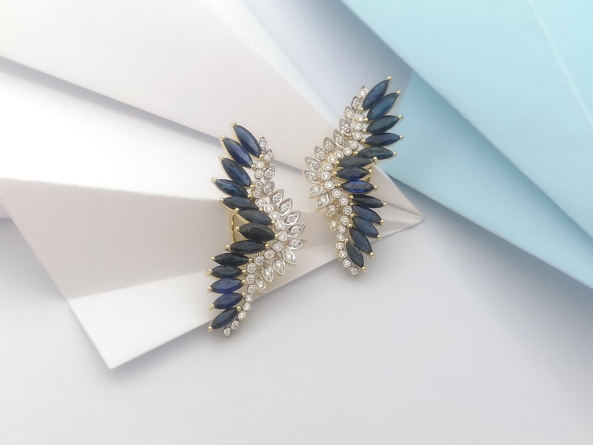 Blue Sapphire and Diamond Earrings Set in 18 Karat Gold Settings For Sale 5
