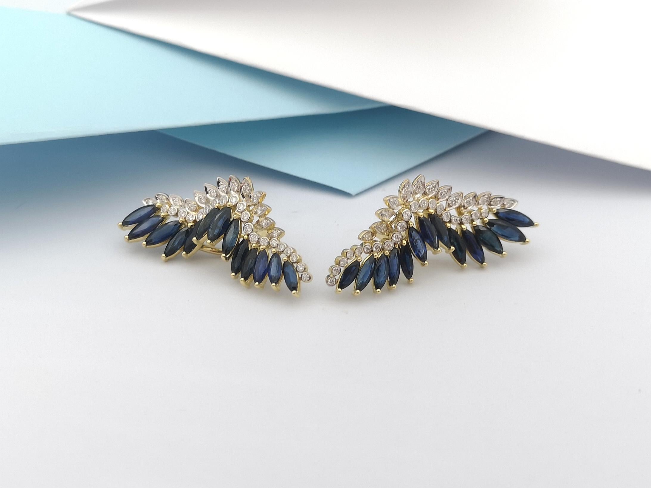Blue Sapphire and Diamond Earrings Set in 18 Karat Gold Settings For Sale 6