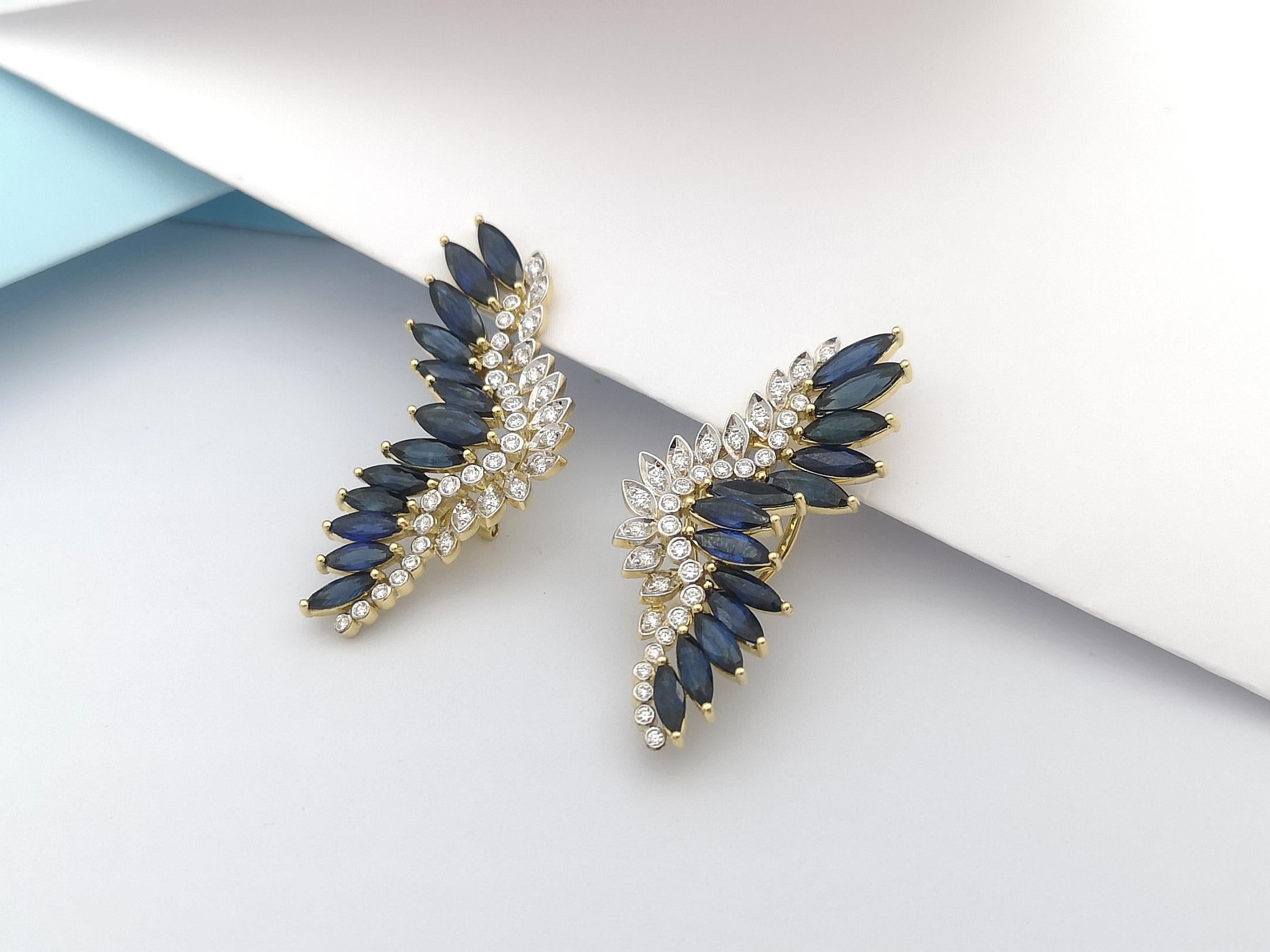 Blue Sapphire and Diamond Earrings Set in 18 Karat Gold Settings For Sale 7