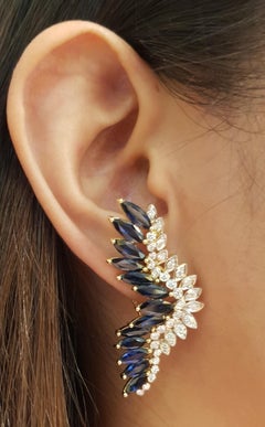 Blue Sapphire and Diamond Earrings Set in 18 Karat Gold Settings