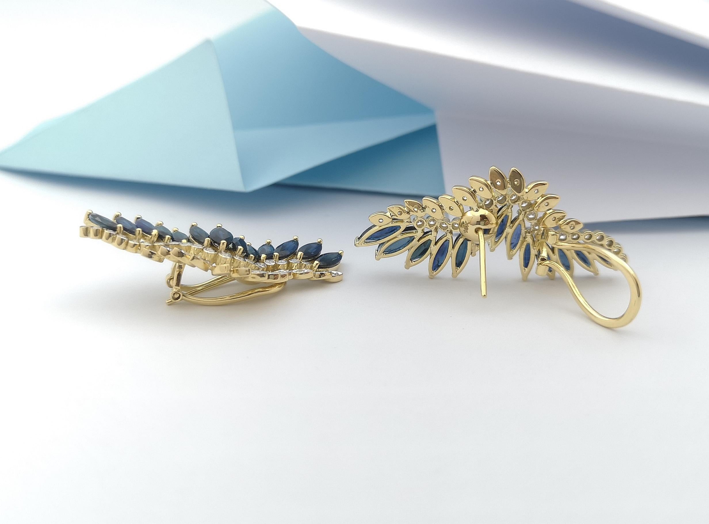 Blue Sapphire and Diamond Earrings Set in 18 Karat Gold Settings For Sale 1