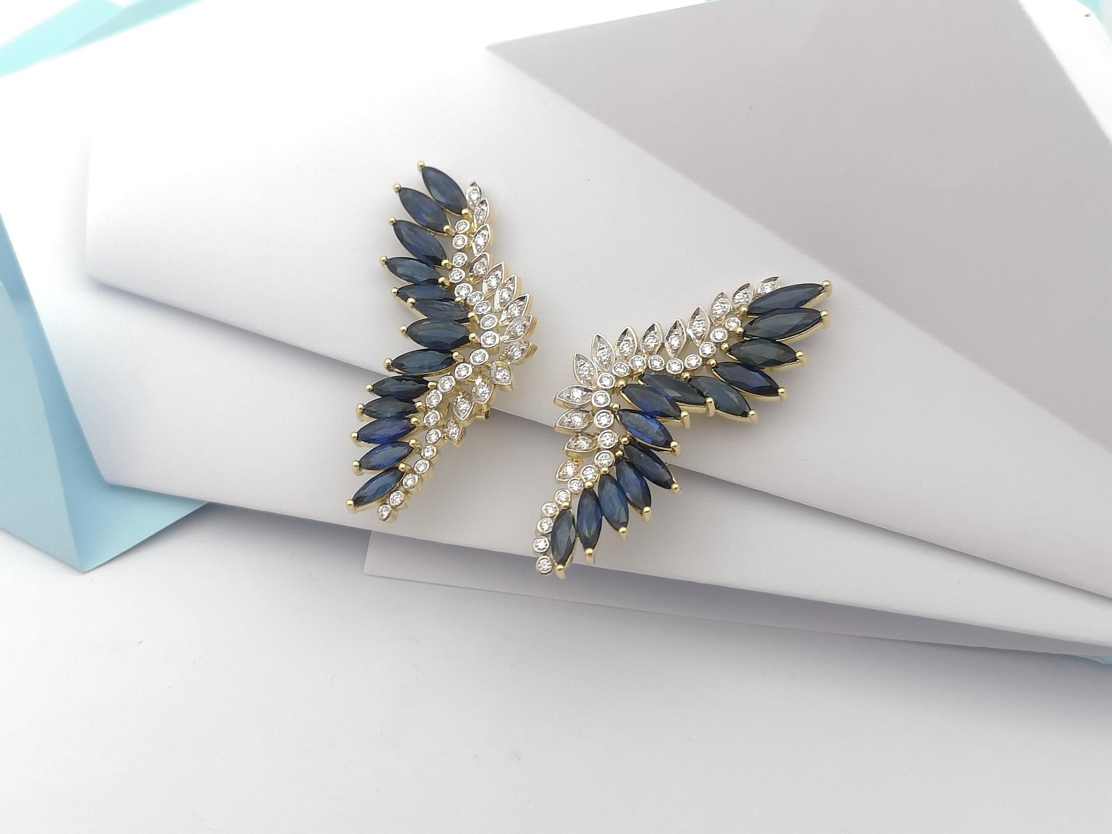 Blue Sapphire and Diamond Earrings Set in 18 Karat Gold Settings For Sale 2