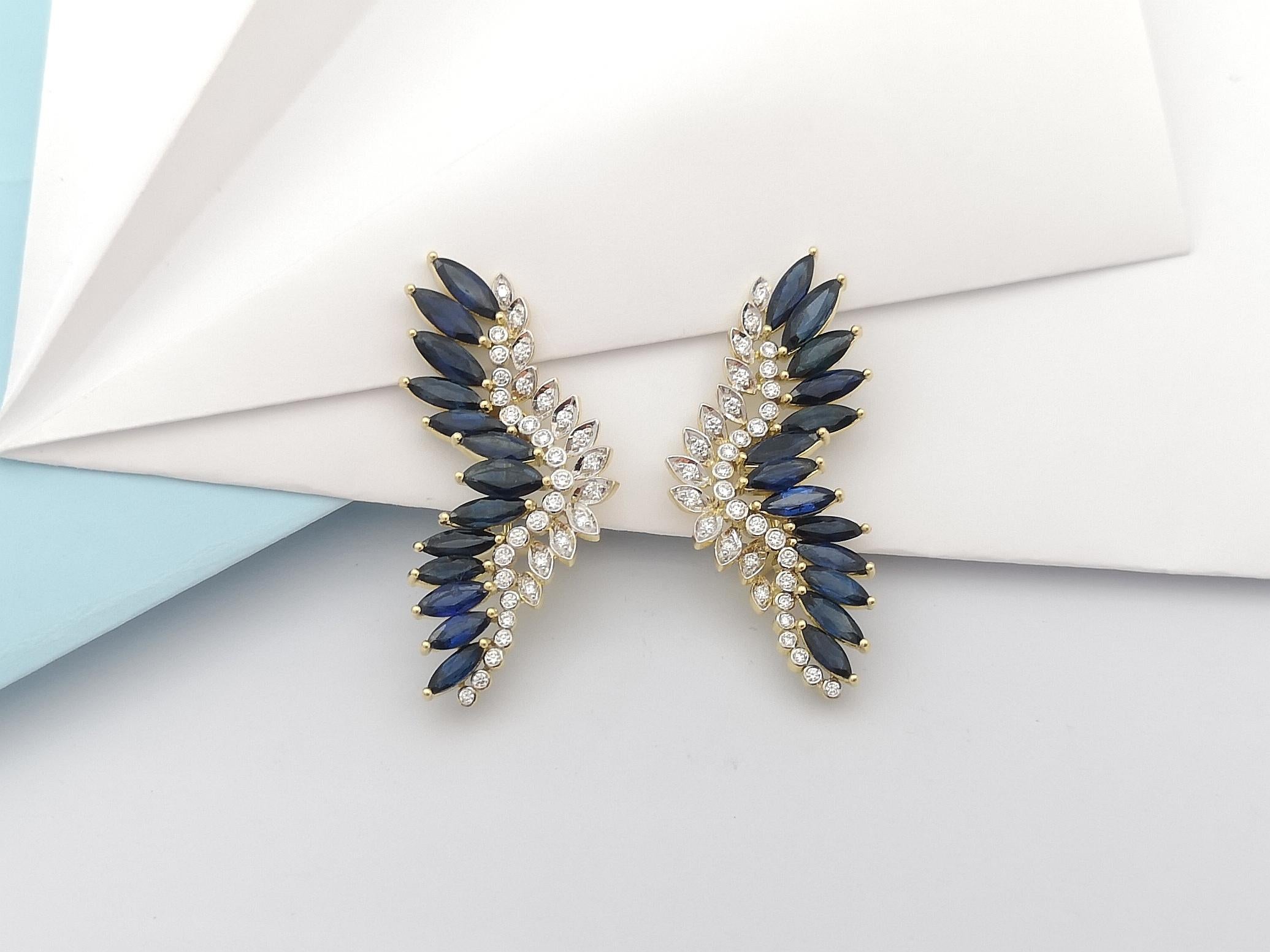 Blue Sapphire and Diamond Earrings Set in 18 Karat Gold Settings For Sale 3