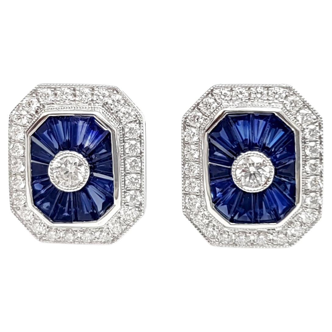 Blue Sapphire and Diamond Earrings set in 18K White Gold Settings