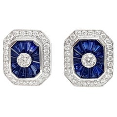 Blue Sapphire and Diamond Earrings set in 18K White Gold Settings