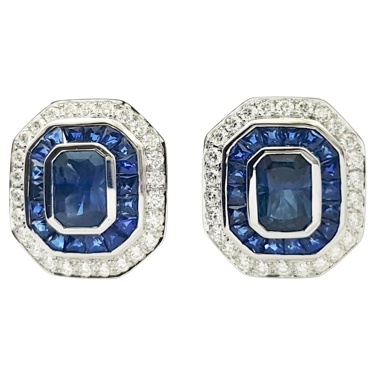 Blue Sapphire and Diamond Earrings set in 18K White Gold Settings