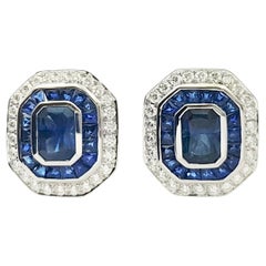 Blue Sapphire and Diamond Earrings set in 18K White Gold Settings
