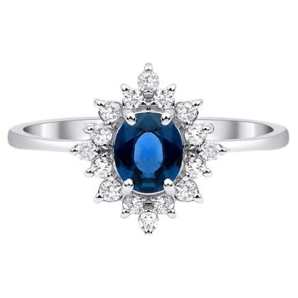 Blue Sapphire And Diamond Engagement 0.80ct Ring
