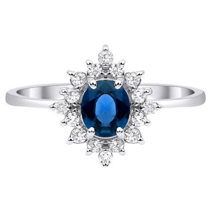 Blue Sapphire And Diamond Engagement 0.80ct Ring