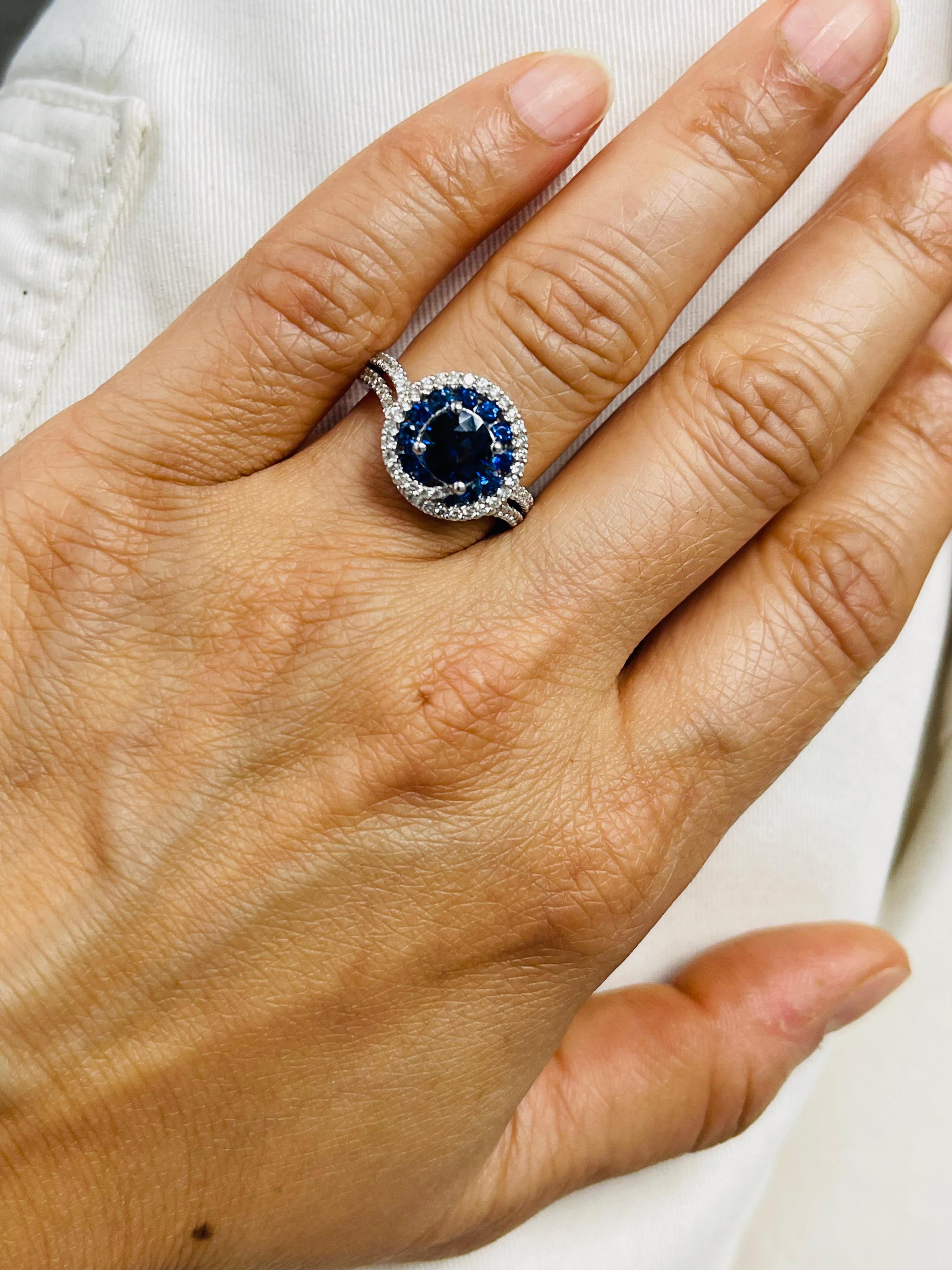Blue Sapphire and Diamond Engagement Ring In 18k White Gold. For Sale 1
