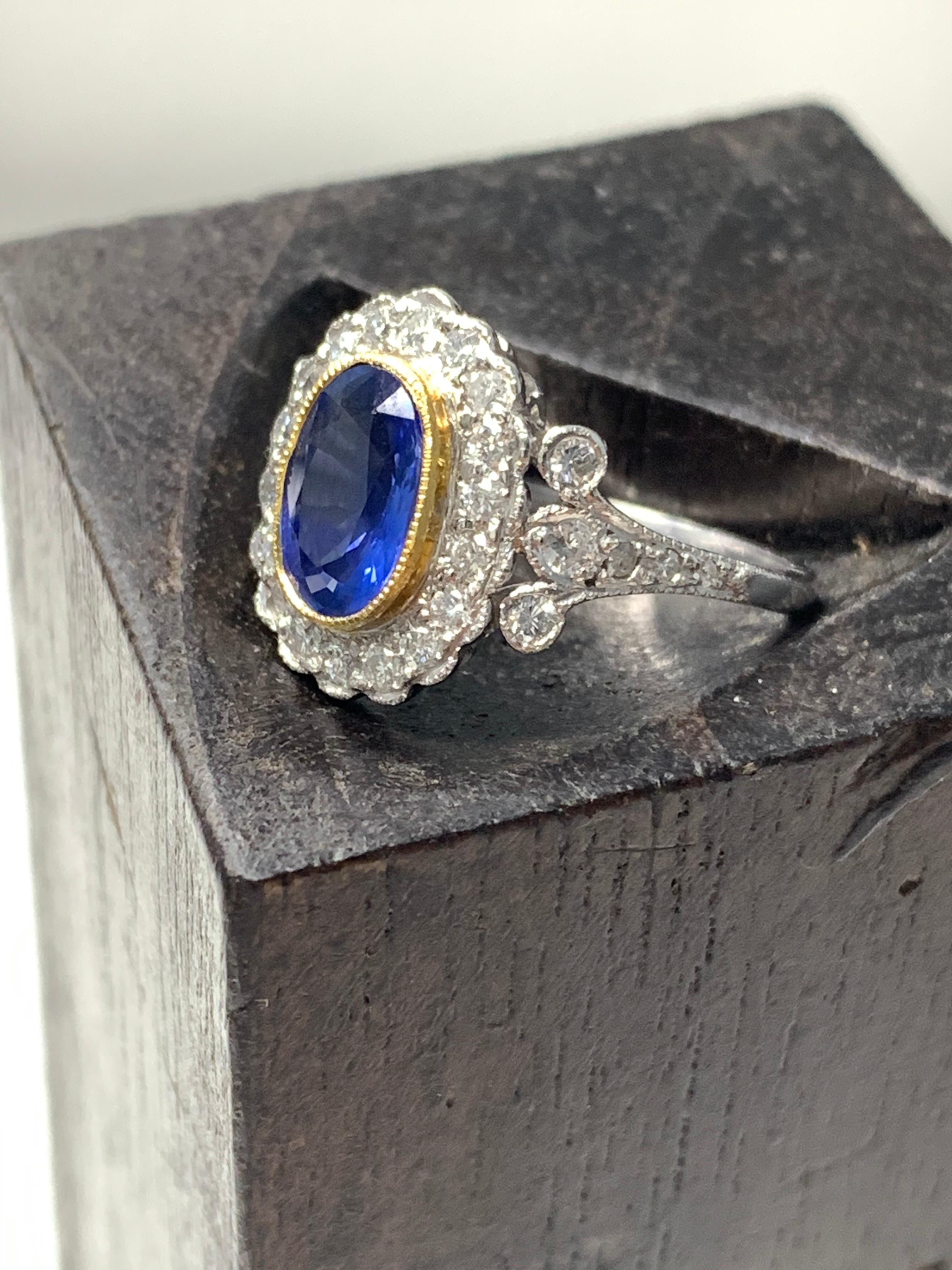 Women's or Men's Blue Sapphire and Diamond Engagement Ring in Platinum