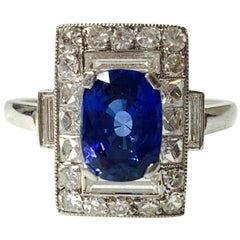 Blue Sapphire and Diamond Engagement Ring in Platinum