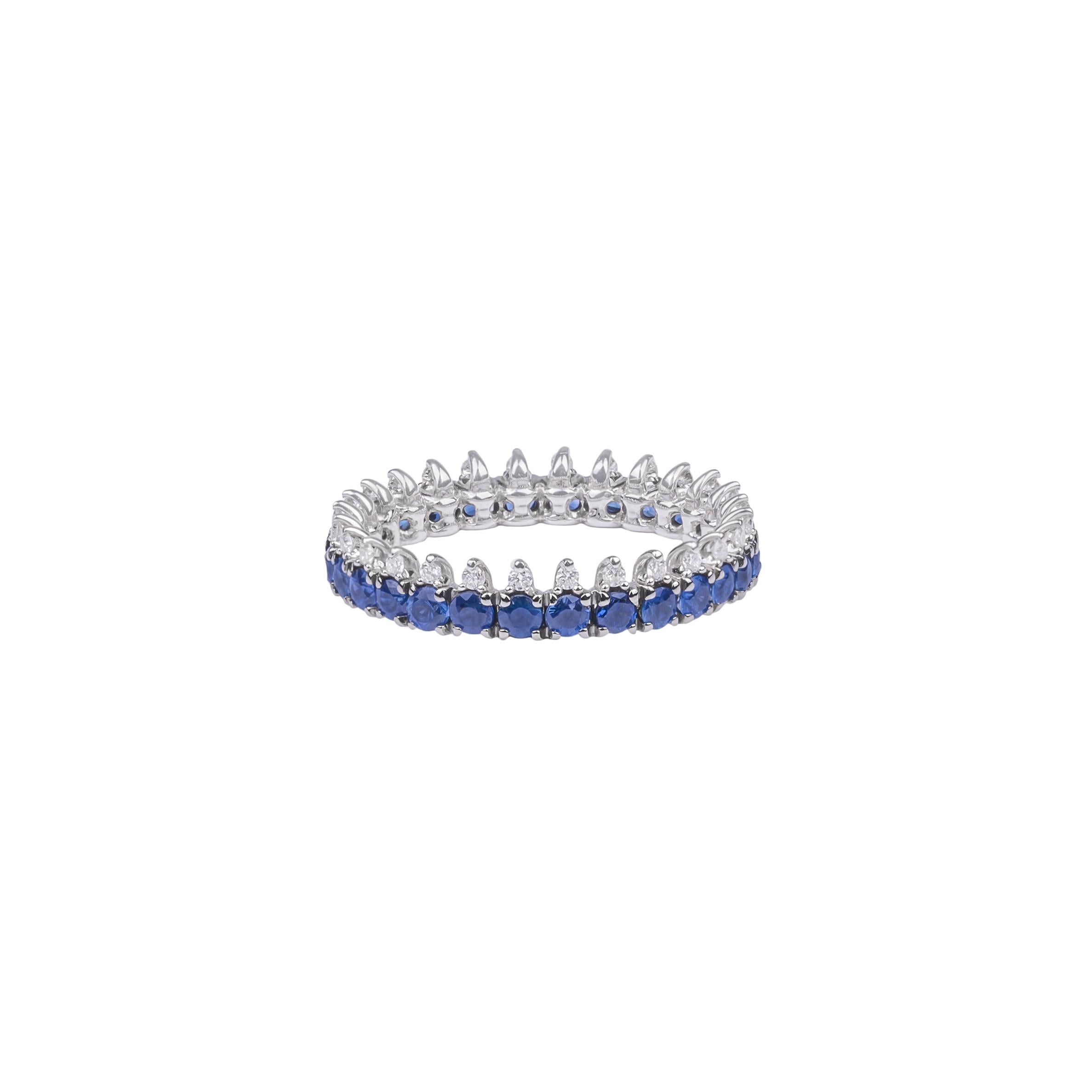 En venta: Sortija de Zafiro Azul y Diamantes Forma de Corona con Puntas de Diamantes  2
