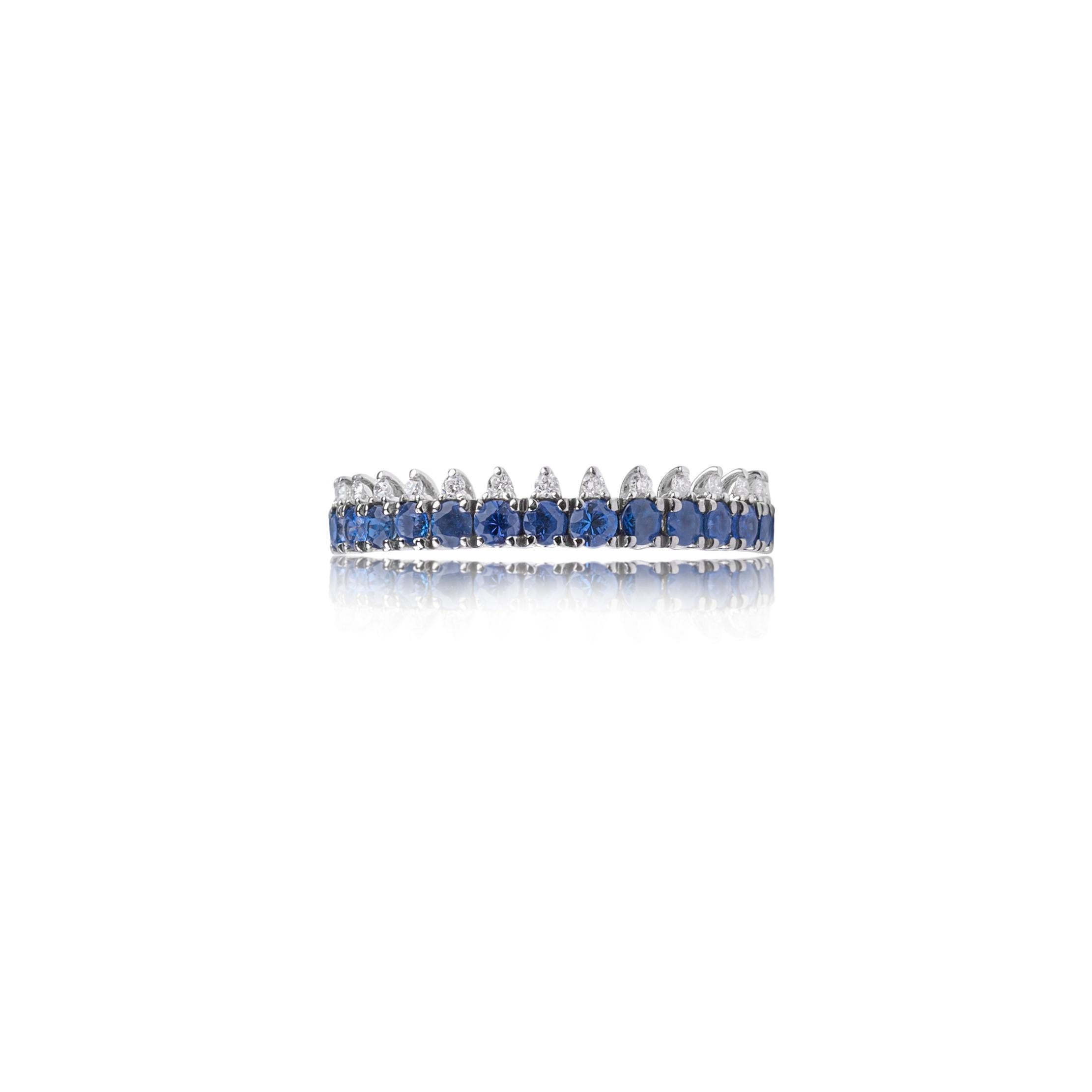 En venta: Sortija de Zafiro Azul y Diamantes Forma de Corona con Puntas de Diamantes  3