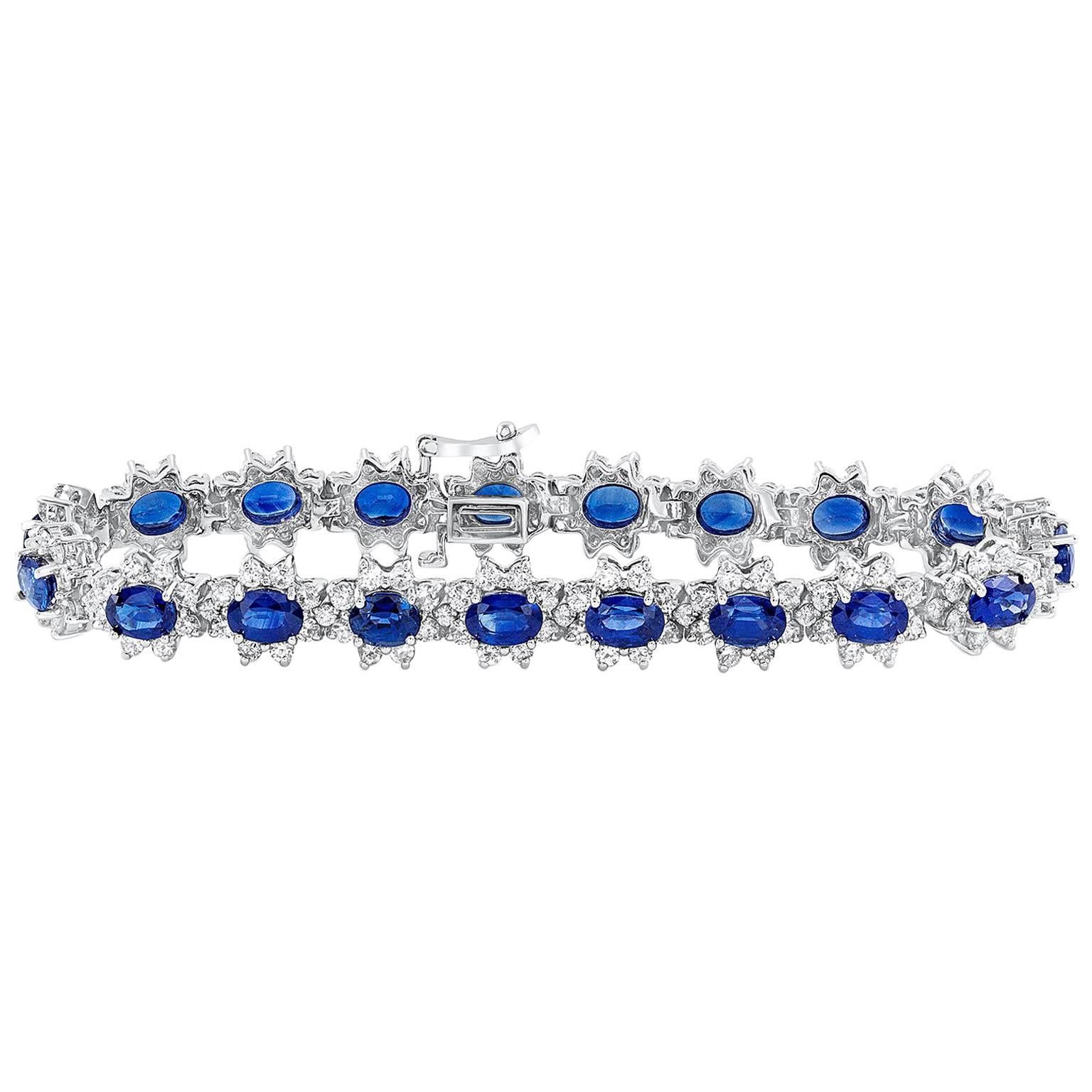 Blue Sapphire and Diamond Flower Bracelet For Sale