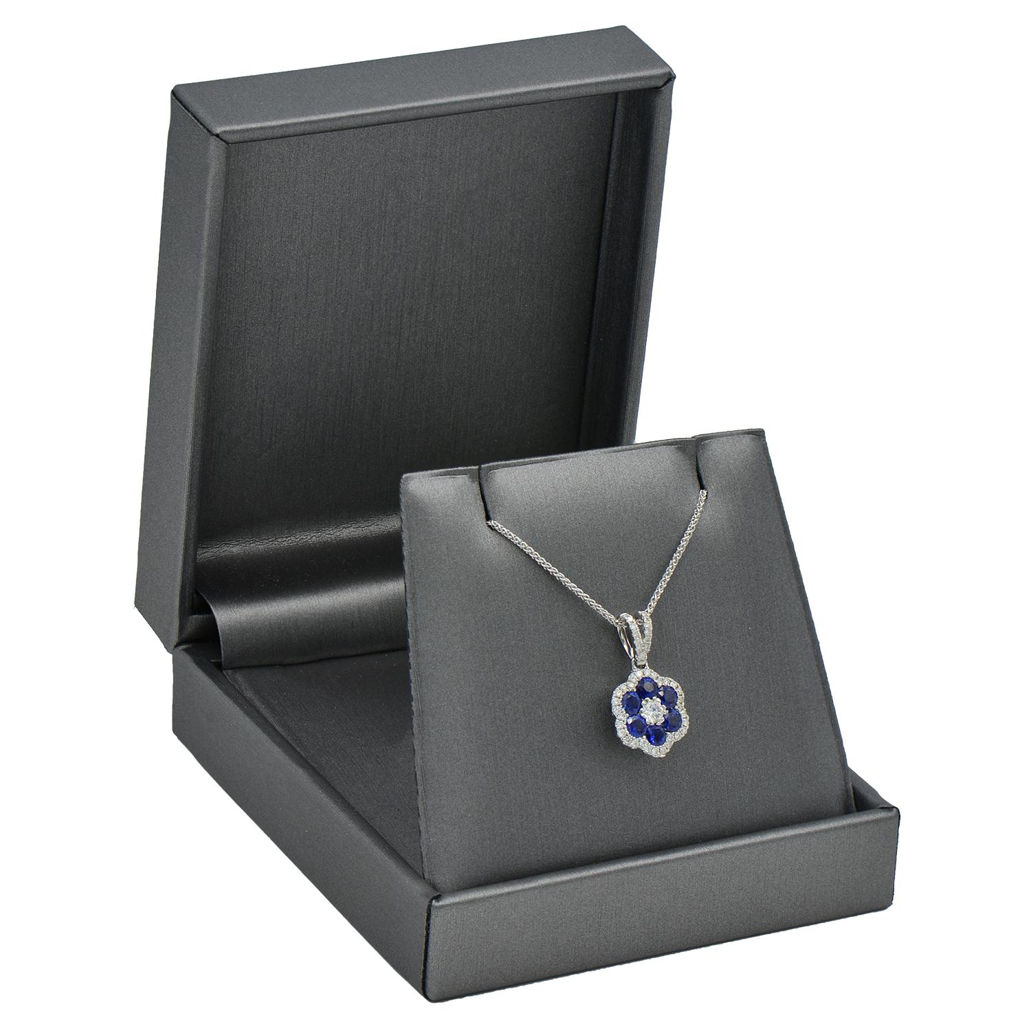 Contemporary Blue Sapphire and Diamond Flower Pendant For Sale