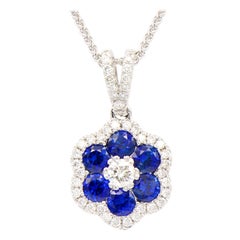 Blue Sapphire and Diamond Flower Pendant