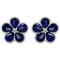 Roman Malakov, Blue Sapphire and Diamond Flower Stud Earrings