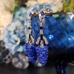 Blauer Saphir und Diamant Trauben-Cluster-Ohrringe aus 18 Karat Weißgold