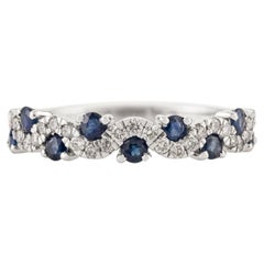 Blue Sapphire and Diamond Half Eternity Band Ring in 18K White Gold Fine