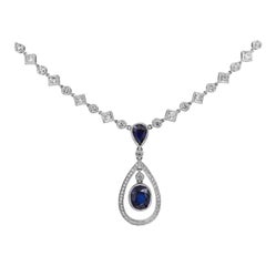 Roman Malakov 4.29 Carat Blue Sapphire with Diamond Halo Drop Necklace