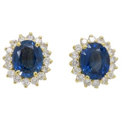 Blue Sapphire and Diamond Halo Earrings