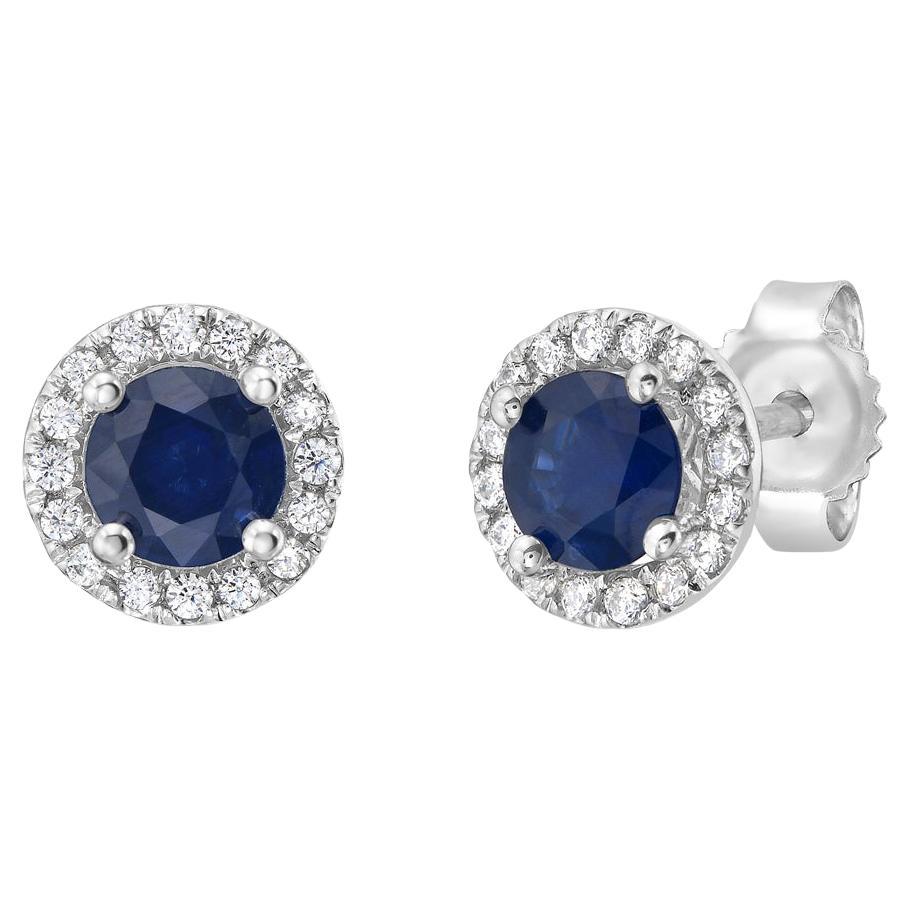 Blue Sapphire and Diamond Halo Martini Stud Earrings For Sale
