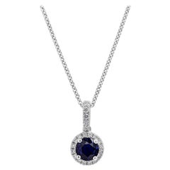 Blue Sapphire and Diamond Halo Pendant Necklace